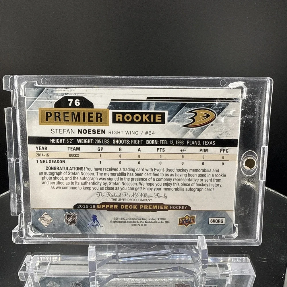 2015-16 UD Premier Hockey Stefan Noesen RC Rookie Awesome Auto Patch /375